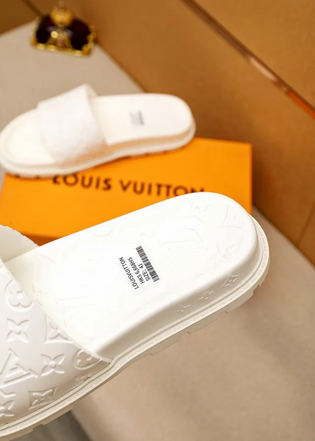 Louis Vuitton Slide Off-White Monogram-Embossed Slippers 7