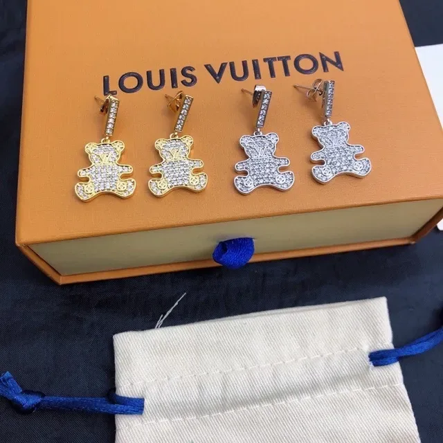 Louis Vuitton Teddy Bear Pavé-Crystal Gold-Tone Dangling Earrings 2
