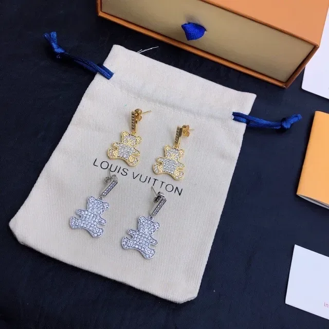 Louis Vuitton Teddy Bear Pavé-Crystal Gold-Tone Dangling Earrings 7