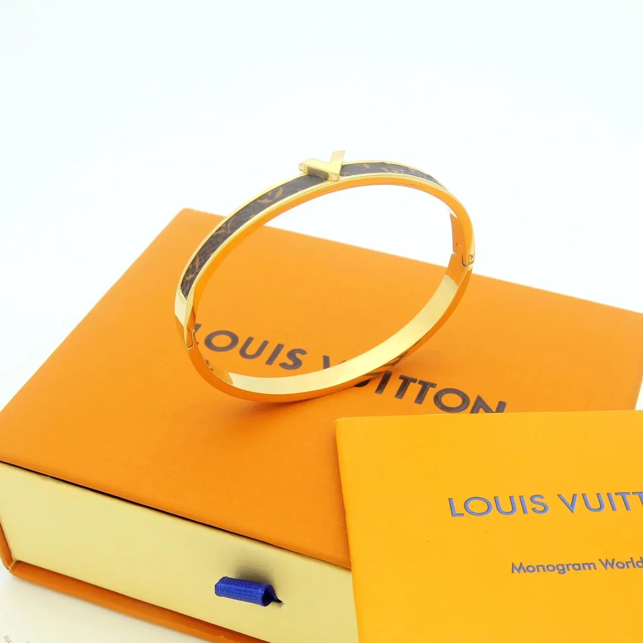 Louis Vuitton V Collection Monogram Canvas and Gold-Tone Bangle Bracelets 2