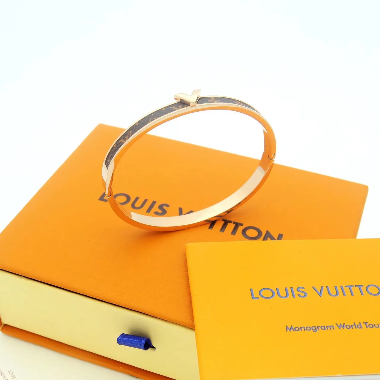 Louis Vuitton V Collection Monogram Canvas and Gold-Tone Bangle Bracelets 3