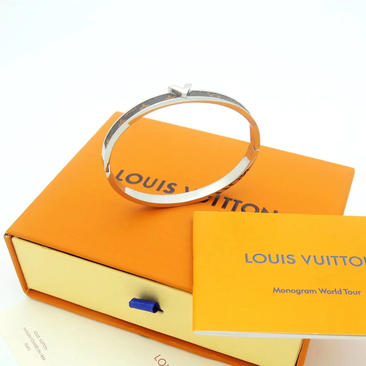 Louis Vuitton V Collection Monogram Canvas and Gold-Tone Bangle Bracelets 4
