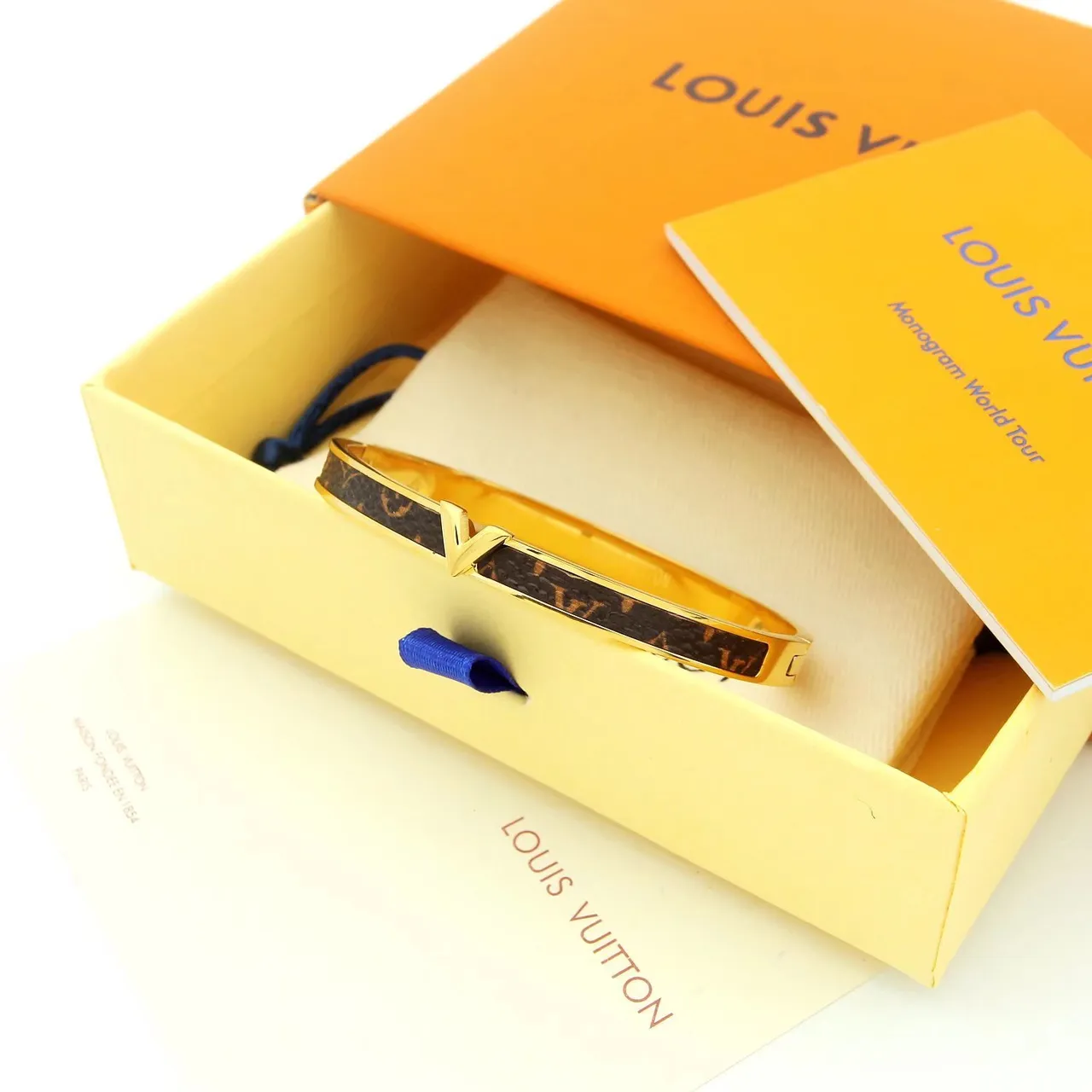 Louis Vuitton V Collection Monogram Canvas and Gold-Tone Bangle Bracelets 5