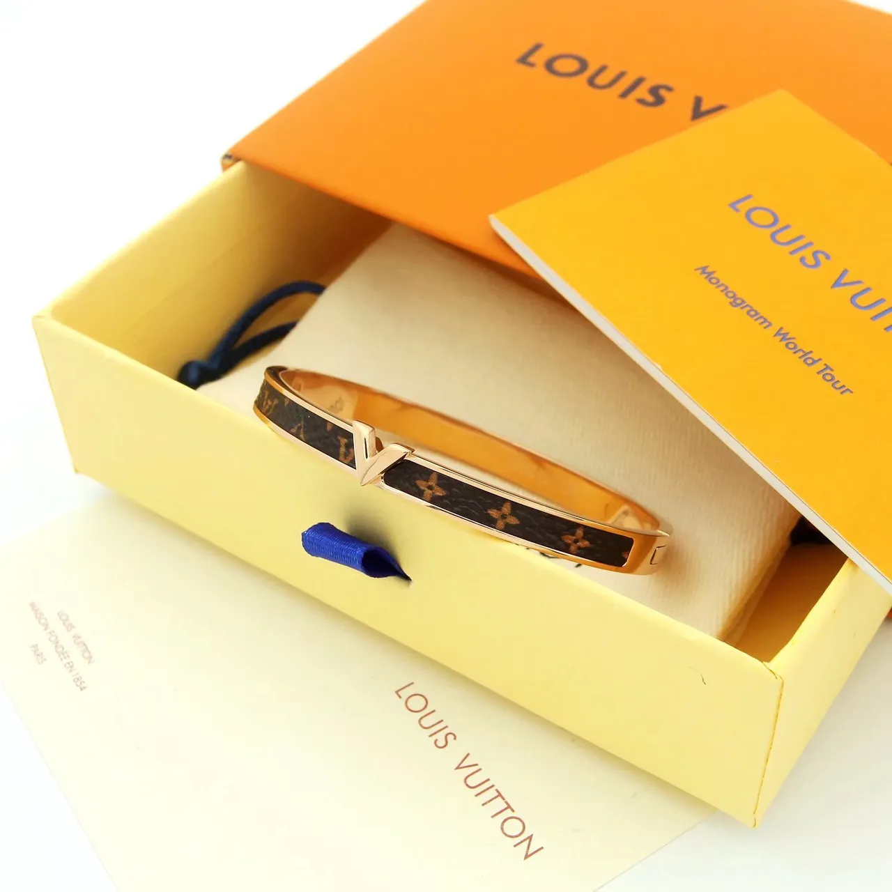Louis Vuitton V Collection Monogram Canvas and Gold-Tone Bangle Bracelets 6