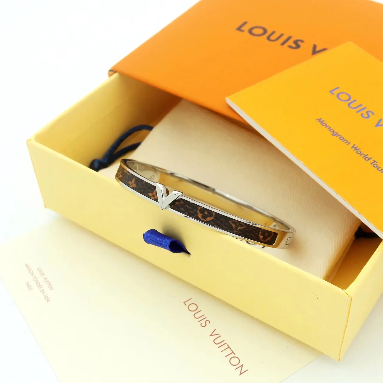 Louis Vuitton V Collection Monogram Canvas and Gold-Tone Bangle Bracelets 7