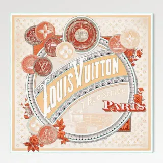 Louis Vuitton Vintage Graphic Print Beige and Orange Silk Scarf
