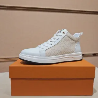 Louis Vuitton White Beige High-Top Monogram Canvas Lifestyle Sneakers