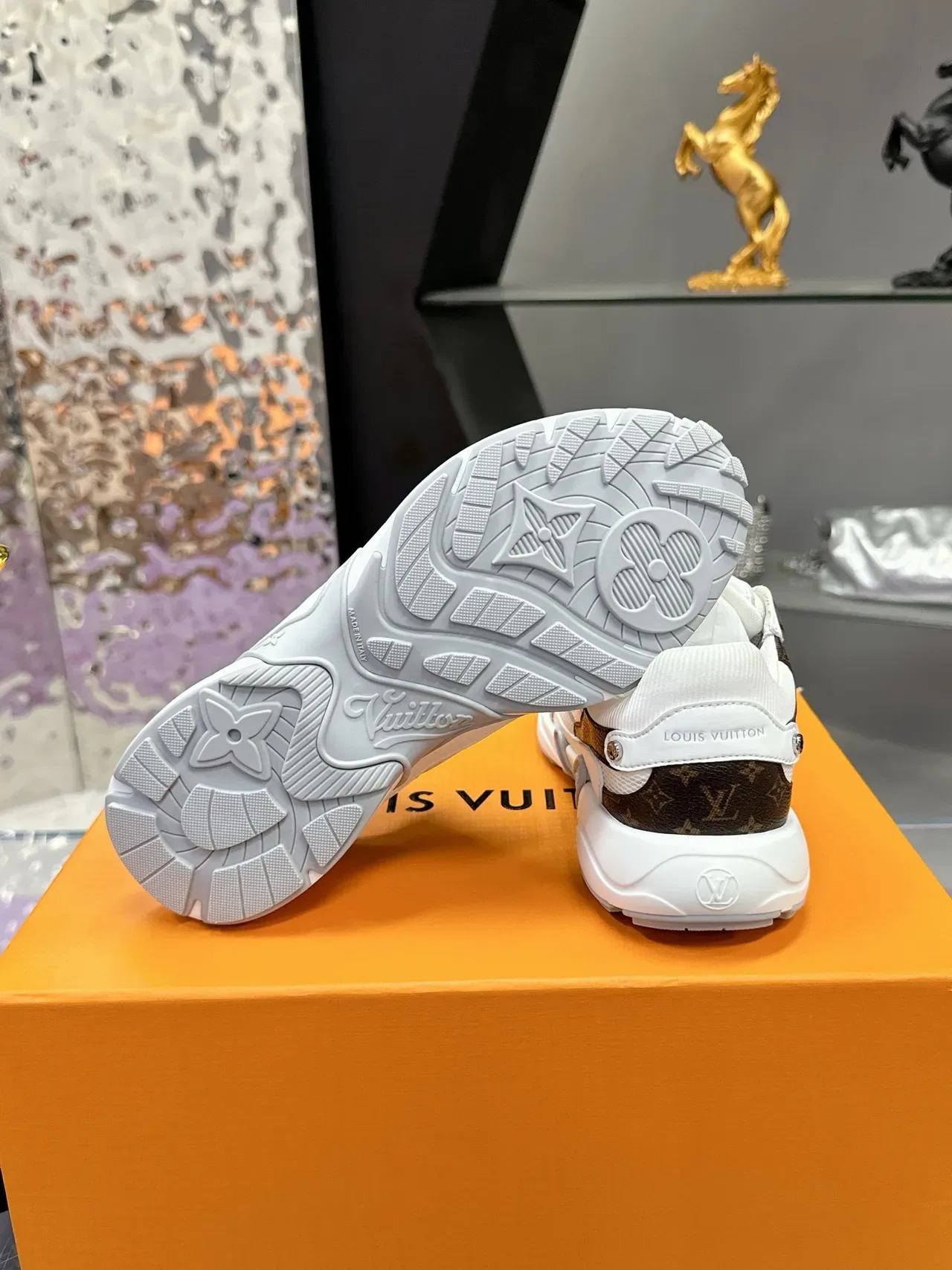 Louis Vuitton White Brown Chunky Midsole Mesh And Monogram Leather Overlay Lifestyle Sneakers 2
