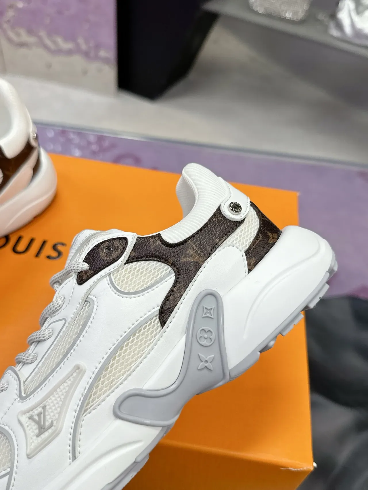 Louis Vuitton White Brown Chunky Midsole Mesh And Monogram Leather Overlay Lifestyle Sneakers 3