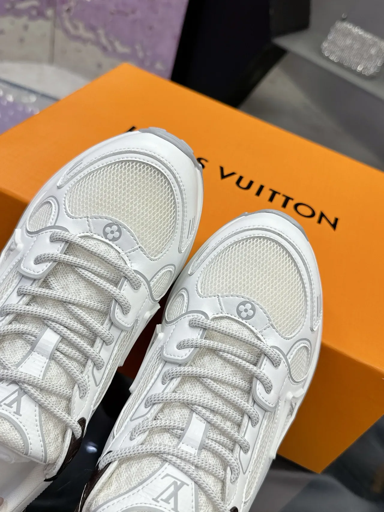 Louis Vuitton White Brown Chunky Midsole Mesh And Monogram Leather Overlay Lifestyle Sneakers 4