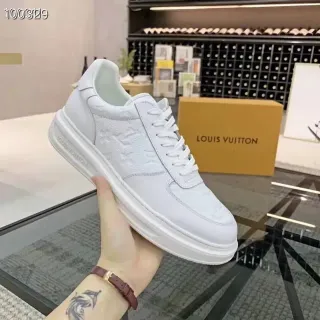 路易威登白色压花字母印花皮革厚底平台生活方式运动鞋