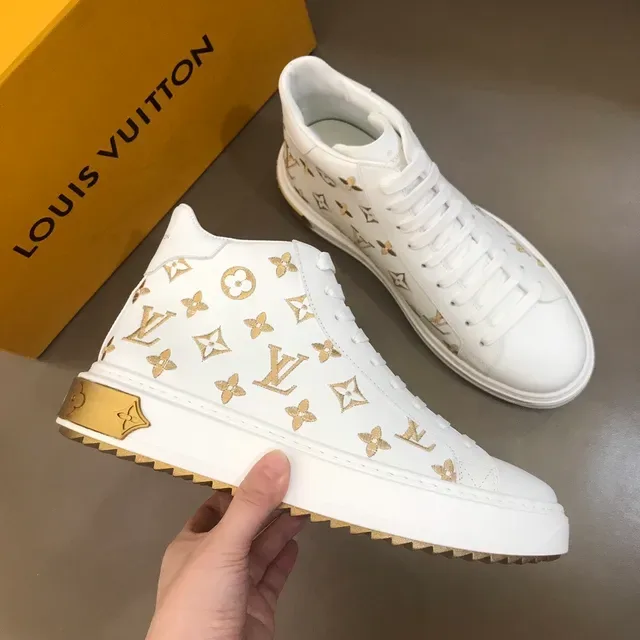 Louis Vuitton White Gold Monogram-Printed High-Top Lifestyle Sneakers 5