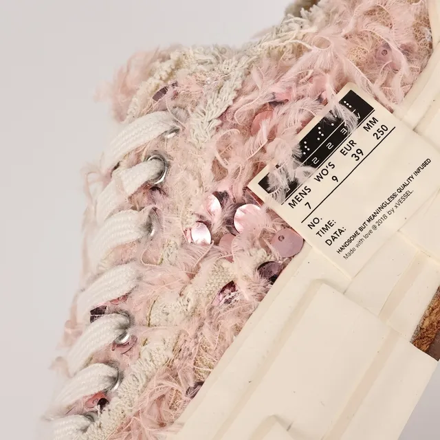 Maison Margiela MM6 Pink Beige Deconstructed Frayed Textile Upper Layered Segmented Rubber Sole Lifestyle Sneakers 6