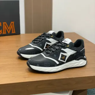 MCM Black White Textured Leather Upper Sculpted Midsole Lifestyle Sneakers
