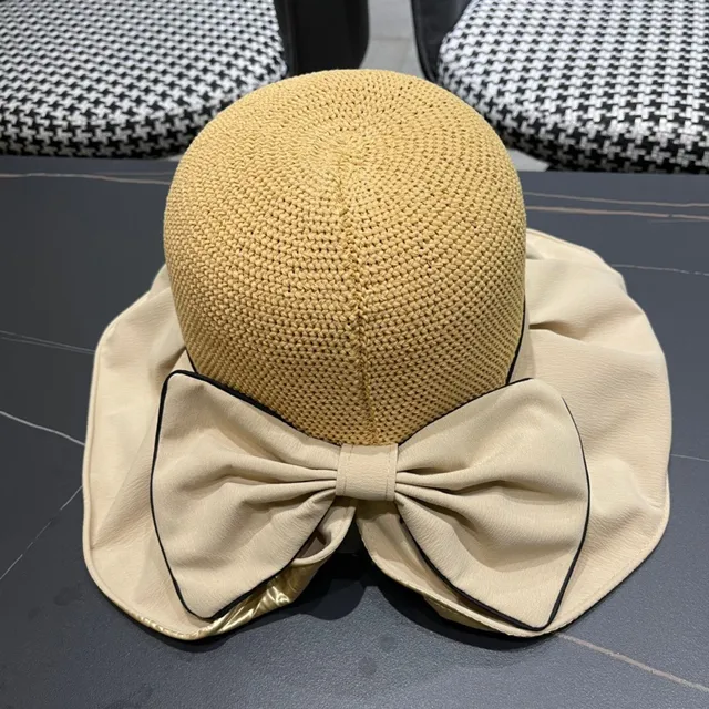 Miu Miu Bege Preto chapéu bucket com aba larga malha coroa 7