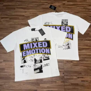 Mixed Emotion White Purple Graphic-Print Oversized Fit T-Shirt