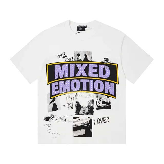 تي شيرت Mixed Emotion أبيض بنفسجي بطباعة جرافيك قصة أوفرسايز 3