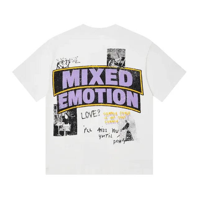 تي شيرت Mixed Emotion أبيض بنفسجي بطباعة جرافيك قصة أوفرسايز 4