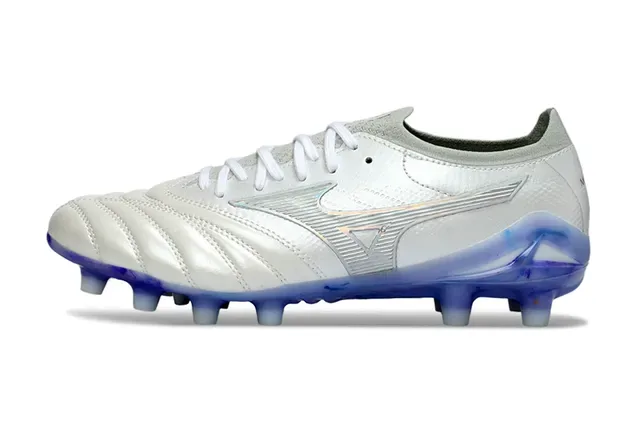 Mizuno Morelia Neo White and Translucent Blue Firm-Ground Soccer Shoes 7