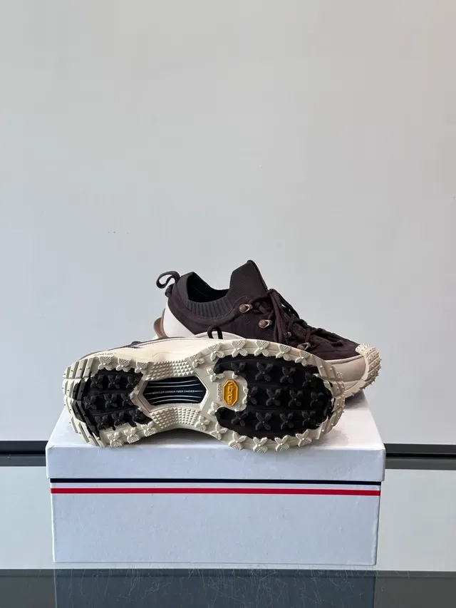 Moncler Marrón Beige Suela Gruesa Cuello de Punto Acanalado Zapatillas Lifestyle 2