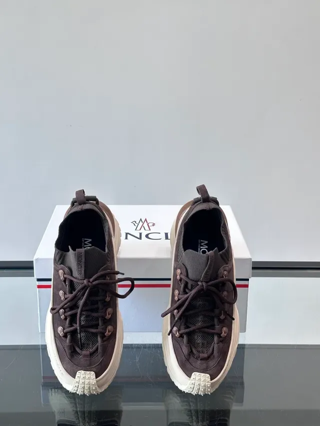 Moncler Marrón Beige Suela Gruesa Cuello de Punto Acanalado Zapatillas Lifestyle 4