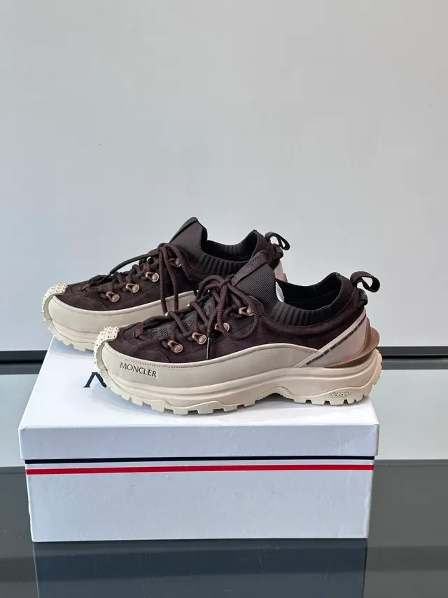Moncler Marrón Beige Suela Gruesa Cuello de Punto Acanalado Zapatillas Lifestyle 5