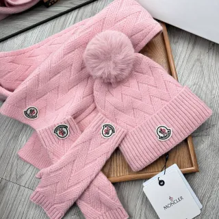 Moncler গোলাপি কেবল-নিট পম-পম বিনি