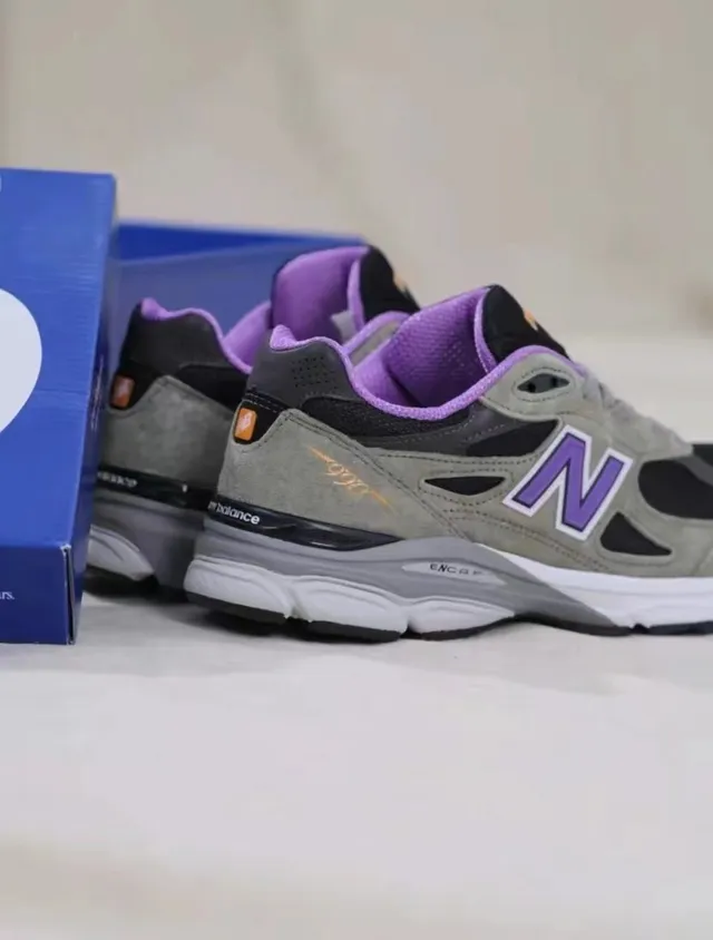 New Balance Sneakers Lifestyle en daim gris violet olive vert et maille noir avec accent logo N 3