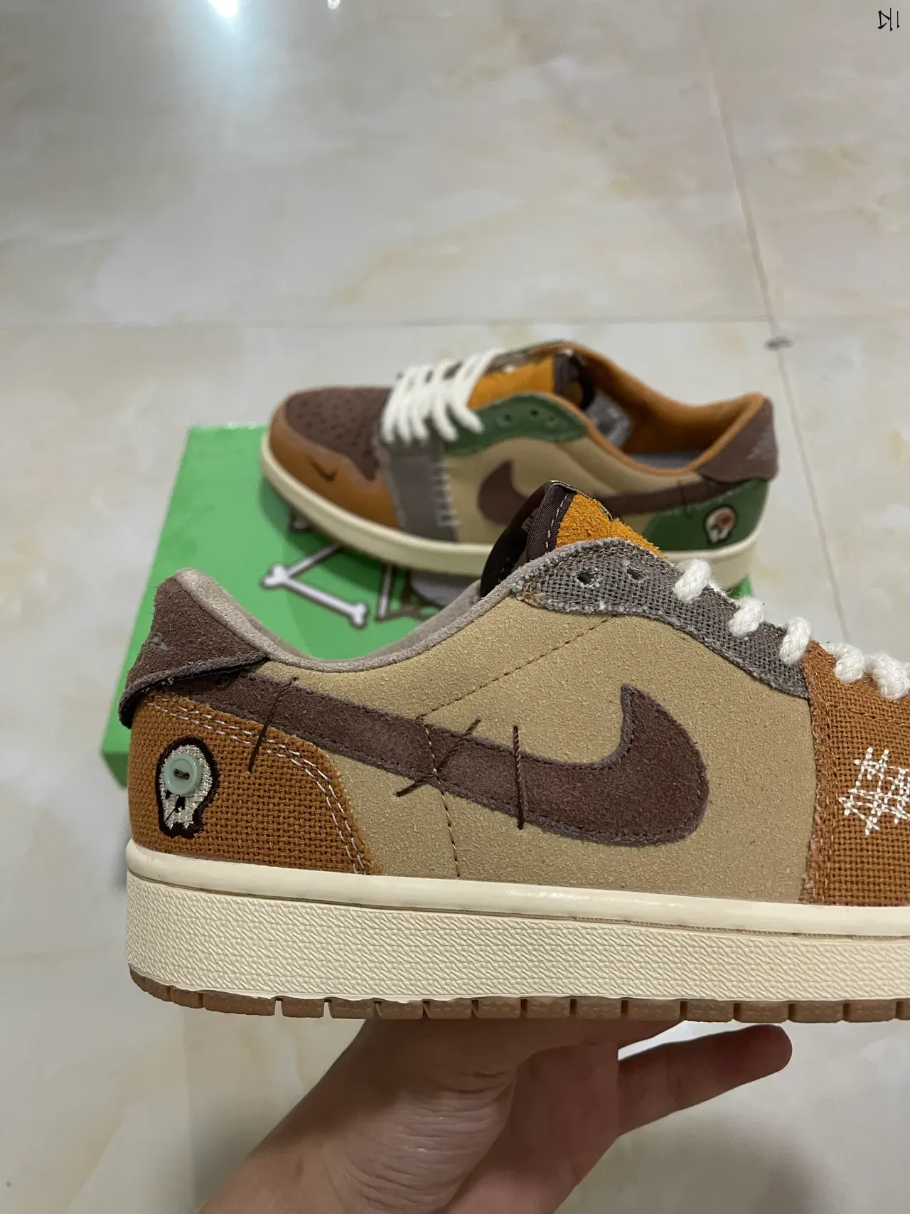 Nike Air Jordan 1 Low Patchwork Beige Olive Brown Lifestyle Sneakers 8