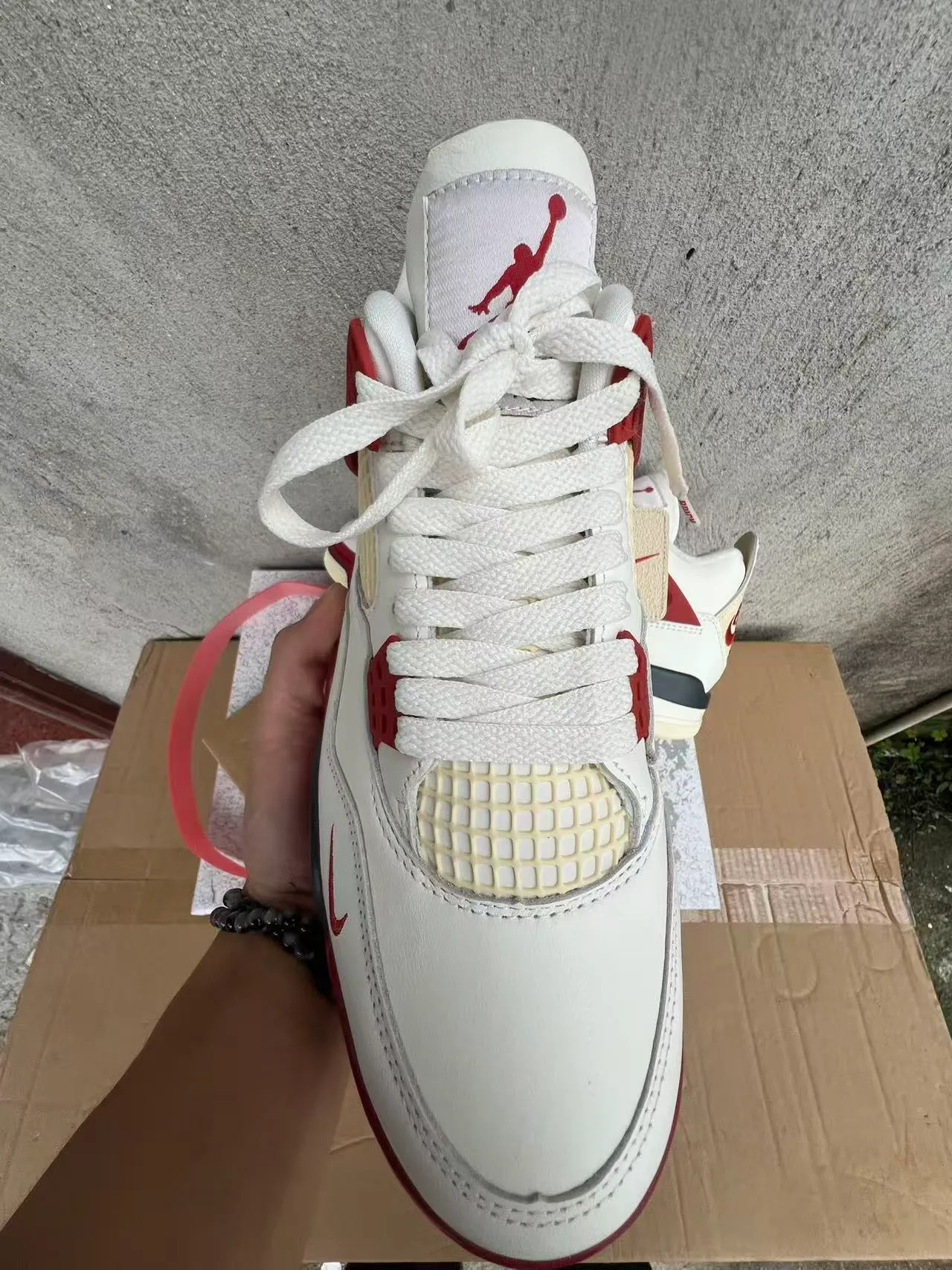 Nike Air Jordan 4 Tênis de Basquete Branco Vermelho Preto 6