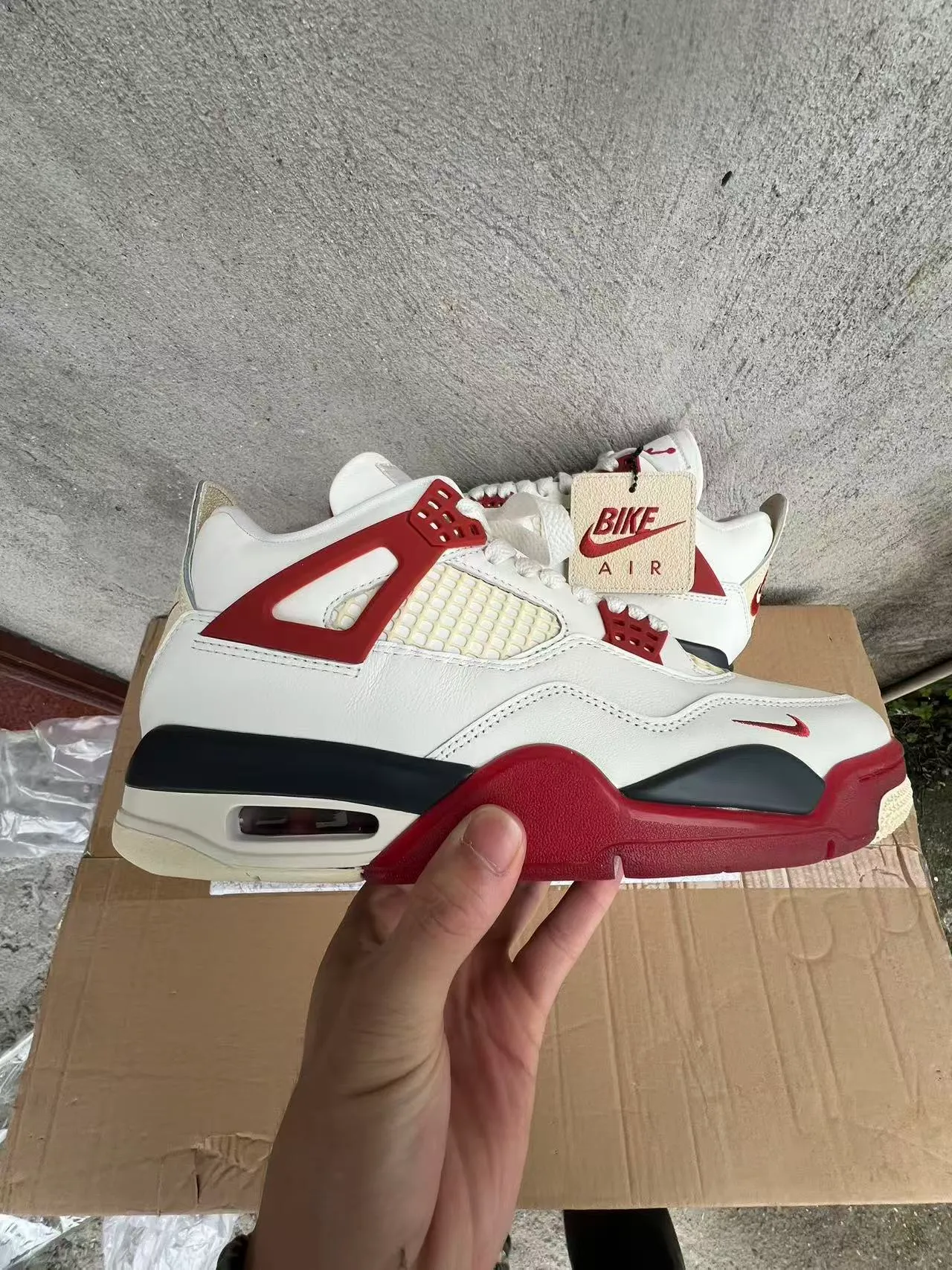 Nike Air Jordan 4 Tênis de Basquete Branco Vermelho Preto 9
