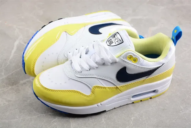 Nike Air Max 1 White Yellow Navy Lifestyle Sneakers 9
