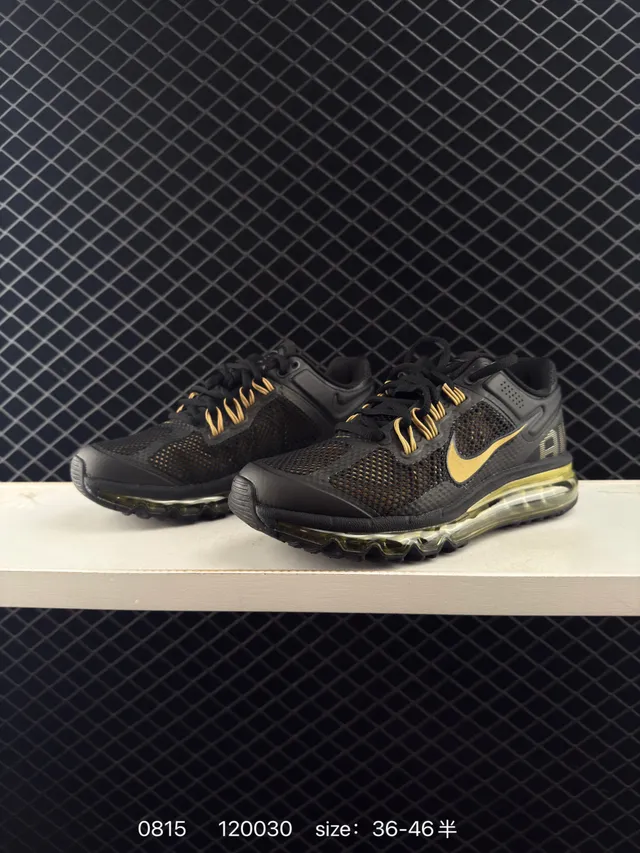 Nike Air Max Black Gold Full-Length Visible Cushioning Breathable Mesh Upper Running Shoes 3