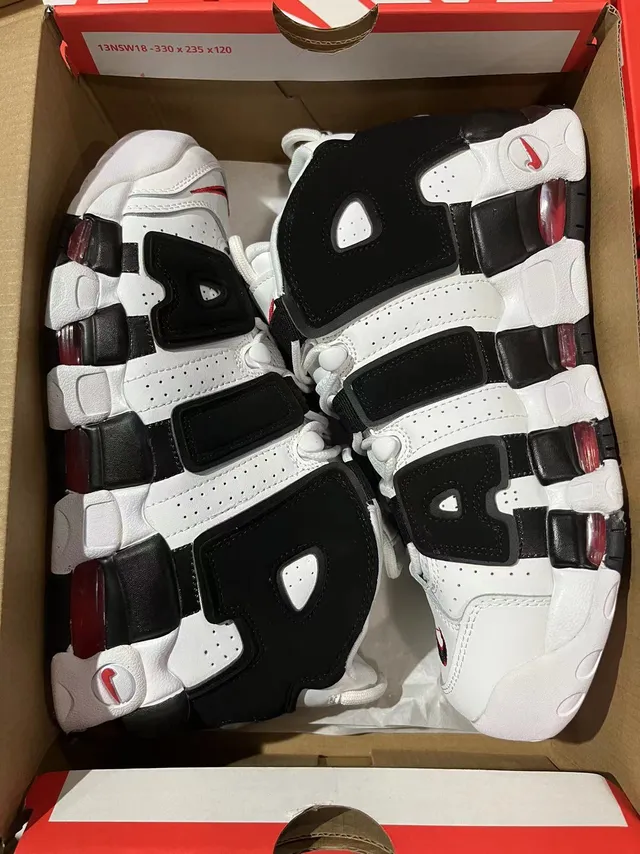 Nike Air More Uptempo Zapatos de baloncesto blanco negro rojo 6