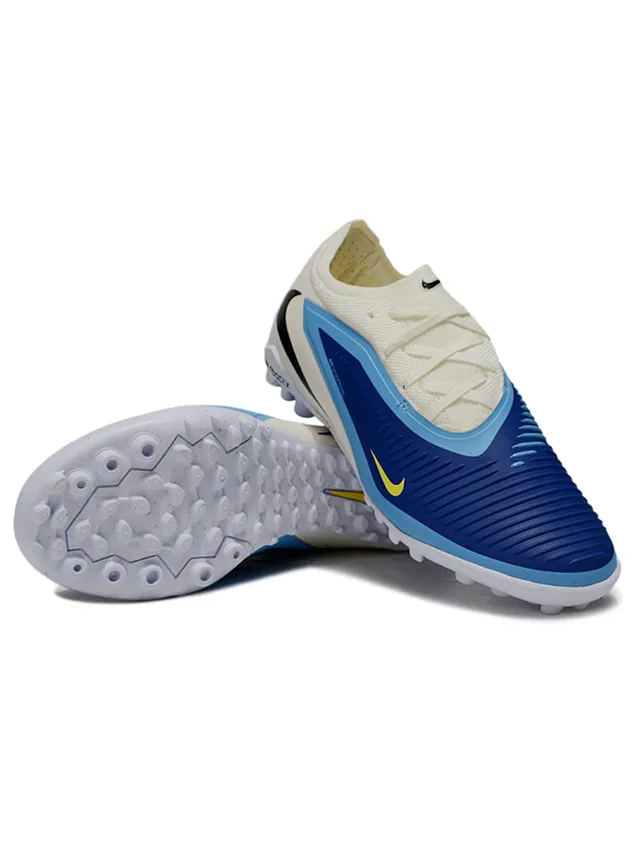 Nike 米色蓝色低帮合成材料笼架叠加草地足球鞋 4