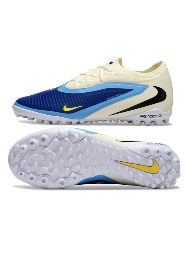 Nike 米色蓝色低帮合成材料笼架叠加草地足球鞋 6