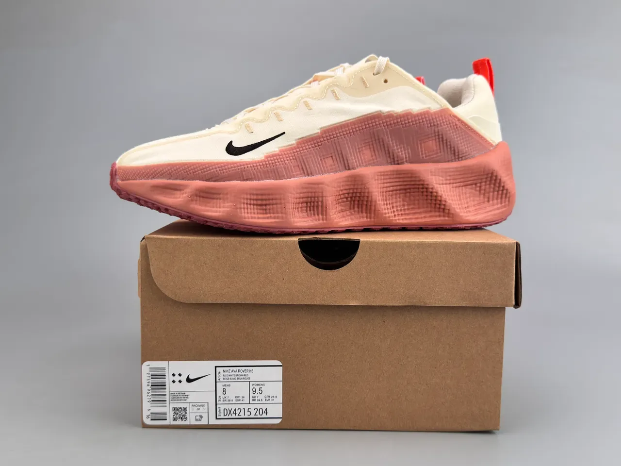 Nike Beige Red Textile Upper Sculpted Grid-Textured Midsole Sneakers 4