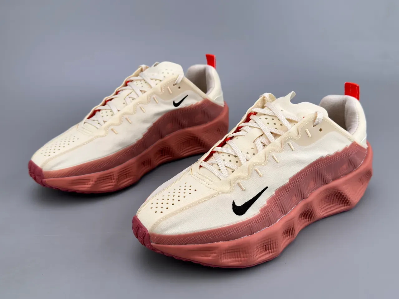 Nike Beige Red Textile Upper Sculpted Grid-Textured Midsole Sneakers 5