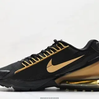 Nike Zapatillas Lifestyle con Upper de Malla Negro y Oro, Swoosh y Cordones