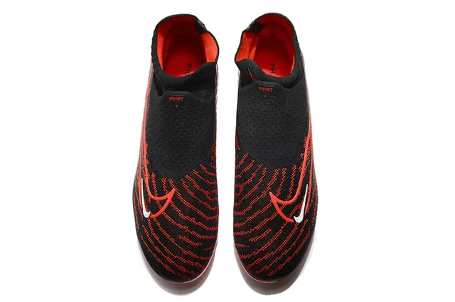 Nike Preto Vermelho Sock-Fit Collar Flyknit Upper Firm-Ground Sapatos de Futebol 2