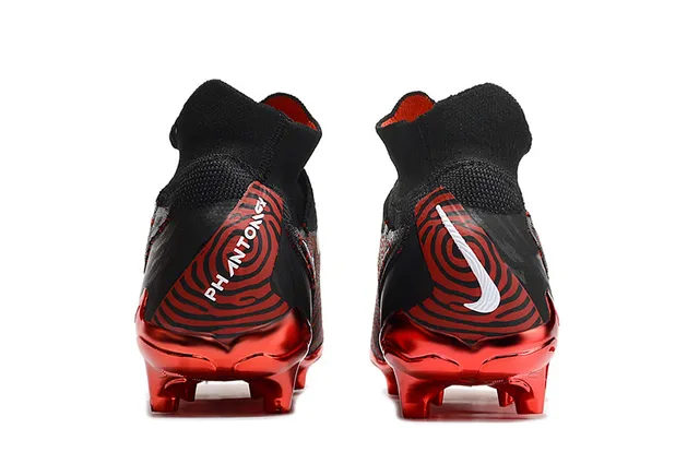 Nike Preto Vermelho Sock-Fit Collar Flyknit Upper Firm-Ground Sapatos de Futebol 4