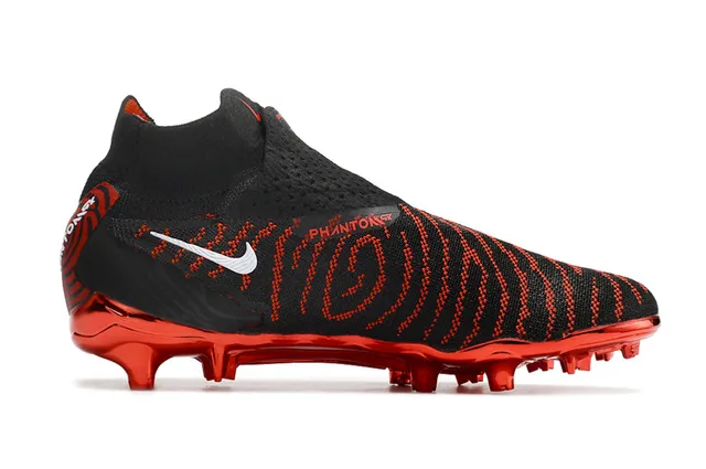 Nike Preto Vermelho Sock-Fit Collar Flyknit Upper Firm-Ground Sapatos de Futebol 7