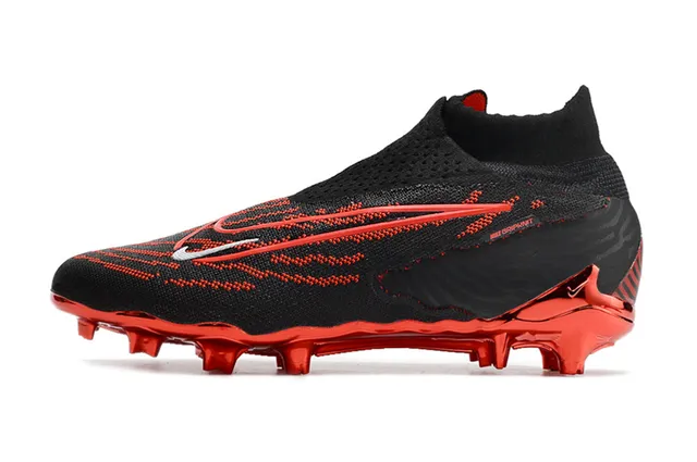 Nike Preto Vermelho Sock-Fit Collar Flyknit Upper Firm-Ground Sapatos de Futebol 8