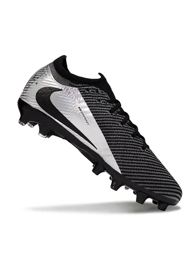 Nike Zapatillas de fútbol negro y plata con superior de knit y panel metálico para terreno firme 2