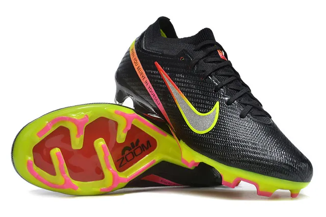 Nike chaussures de football noir jaune upper tricoté col bas terrain ferme 2