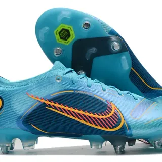 Nike Blue Orange Engineered Knit Upper Asymmetrical Lacing Firm-Ground Soccer Shoes