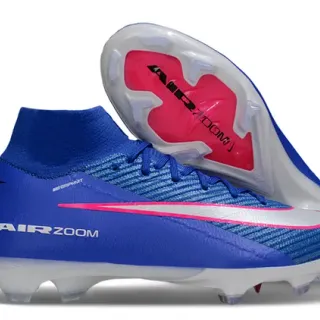 Nike Chaussures de football bleu rose haut-coupé upper sock-fit Flyknit construction terrain ferme