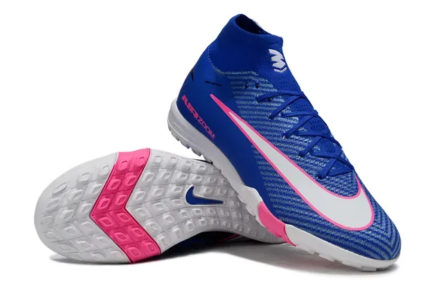 Nike Chuteiras de futebol turf azul rosa upper knit high-top sock collar 3