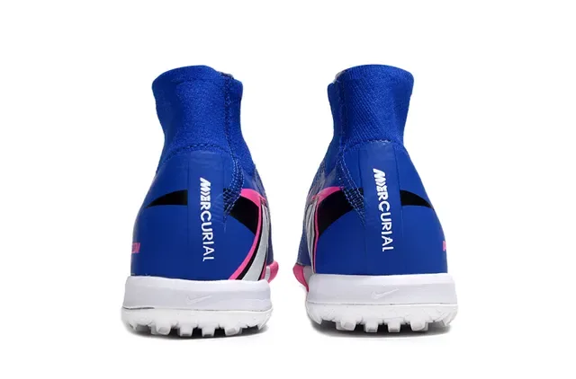 Nike Chuteiras de futebol turf azul rosa upper knit high-top sock collar 4