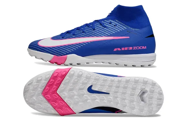 Nike Chuteiras de futebol turf azul rosa upper knit high-top sock collar 5